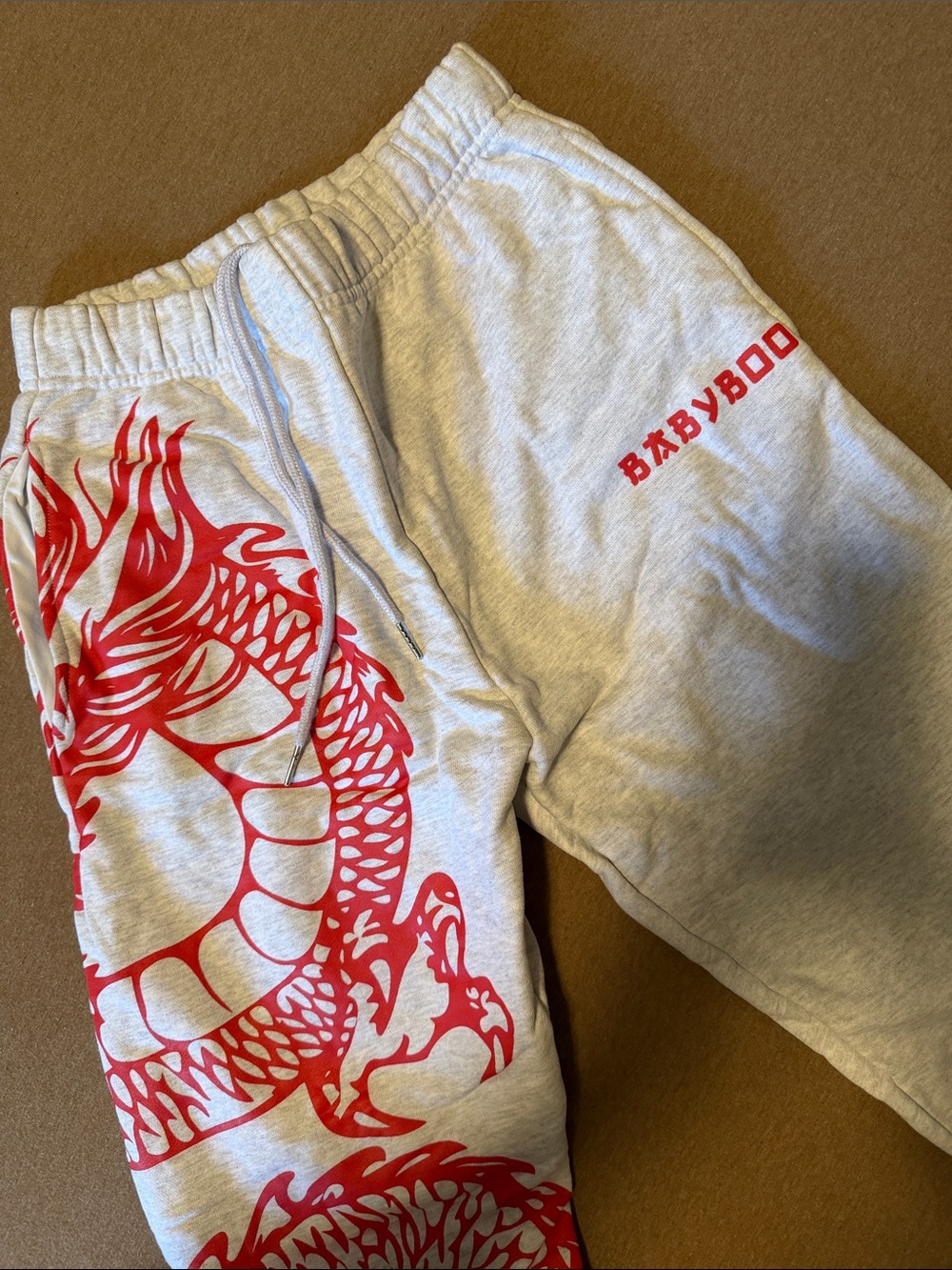 BabyBoo Gray Sweatpants with Red Dragon Print